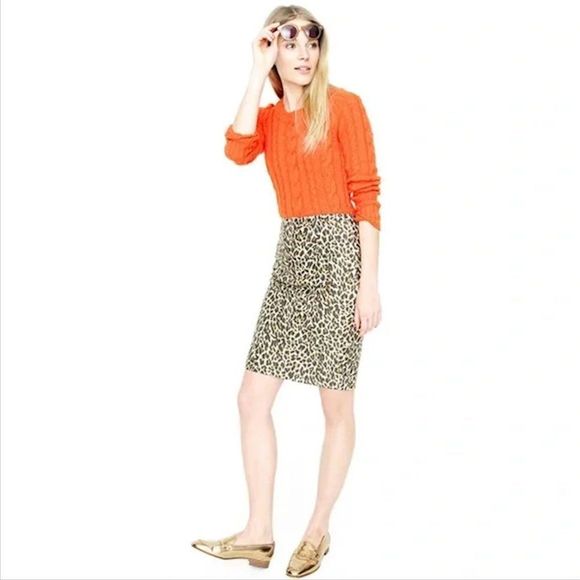 J. Crew Leopard Beige Pencil Skirt, Lined, Career Piece, Size 4 - Picture 1 of 12